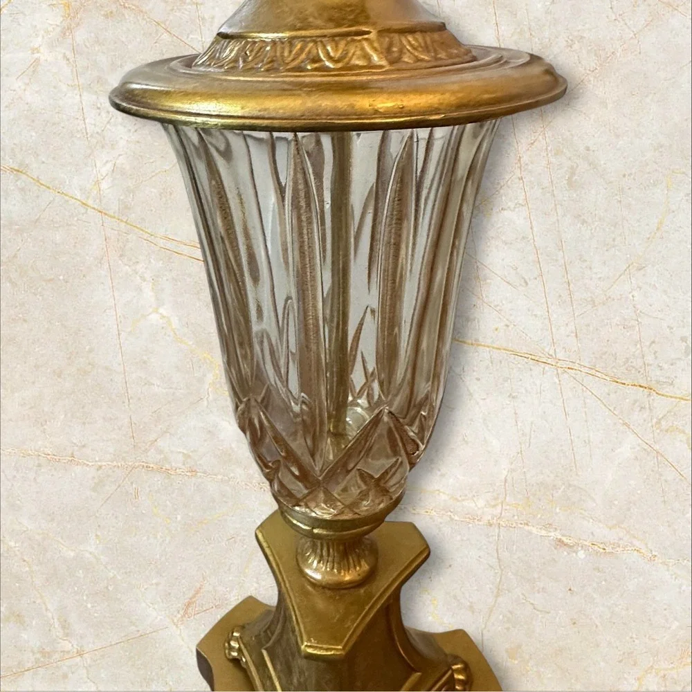 Coordinating Vintage Hollywood Regency‎ Gold Cut Glass Table Lamps 22